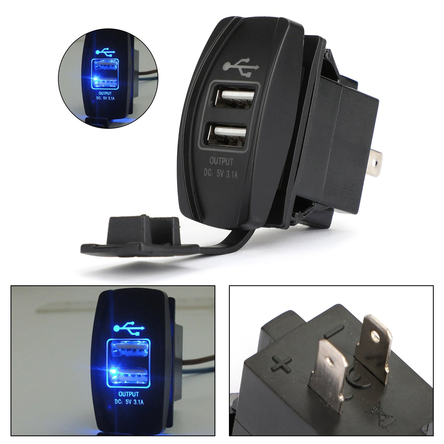 Caricabatterie con doppia presa USB per UTV Can Am Polaris RZR Ranger 900 1000 XP 750 Generico