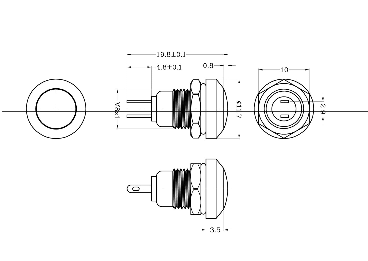 1 Pz 8mm Mini 1NO 2Pin Metallo Momentaneo Interruttore a Pulsante 3A/250V Per Auto/Barca