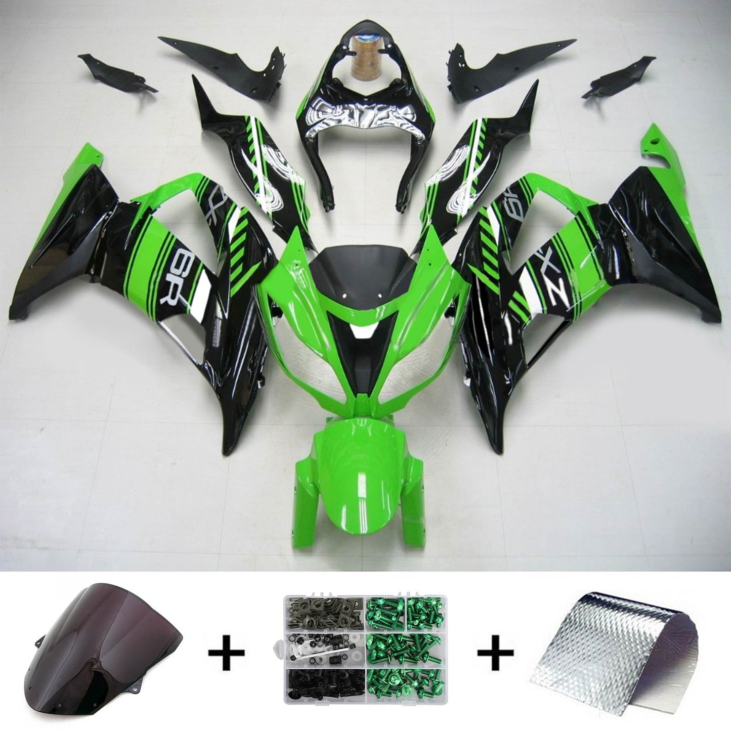 Amotopart Kawasaki 2013-2018 ZX6R 636 Kit di paura verde nero