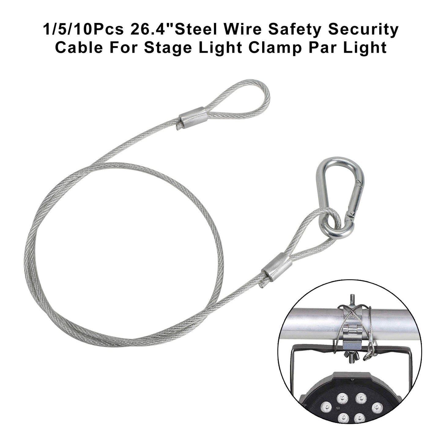 1/5/10Pcs 26.4"Cavo di sicurezza di sicurezza in filo di acciaio per luce da palcoscenico con morsetto Par Light