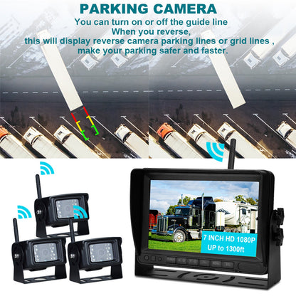 7" Display AHD 1080P Wireless 3CH Kit telecamera di retromarcia per rimorchio per camion