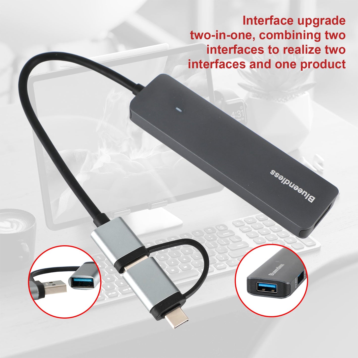 Type-C+USB Interface Hub PD100W Docking Station per Windows Mac OS Linux