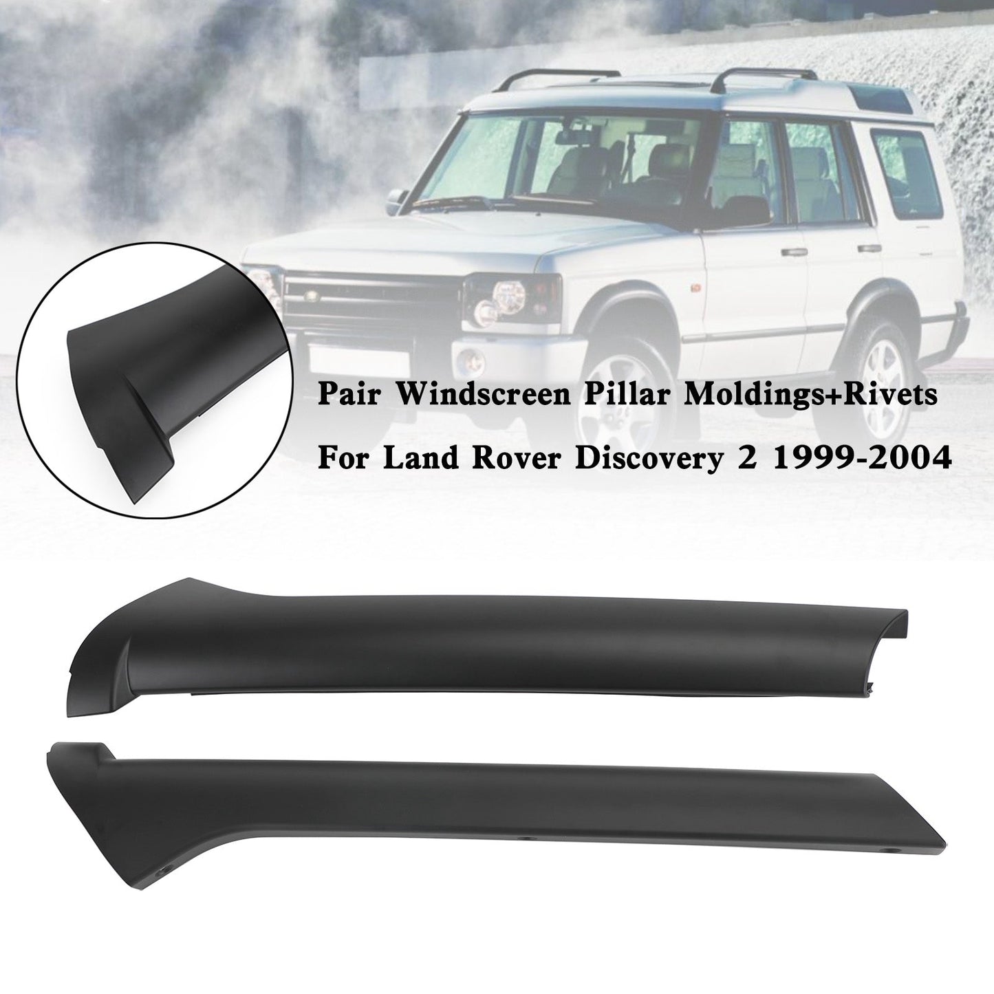 DCB500060PMA Per Land Rover Discovery 2 1999-2004 coppia modanature montante parabrezza + rivetti 79086L