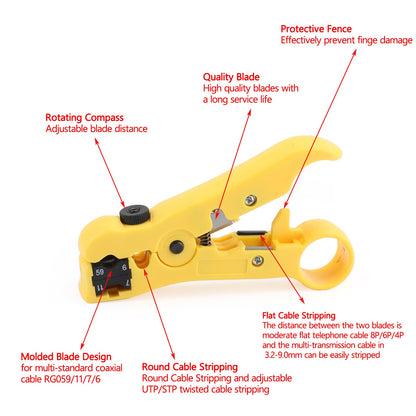 Strumento di compressione coassiale tipo F Kit di piegatura cavi coassiali regolabile RG6 RG59 RG11