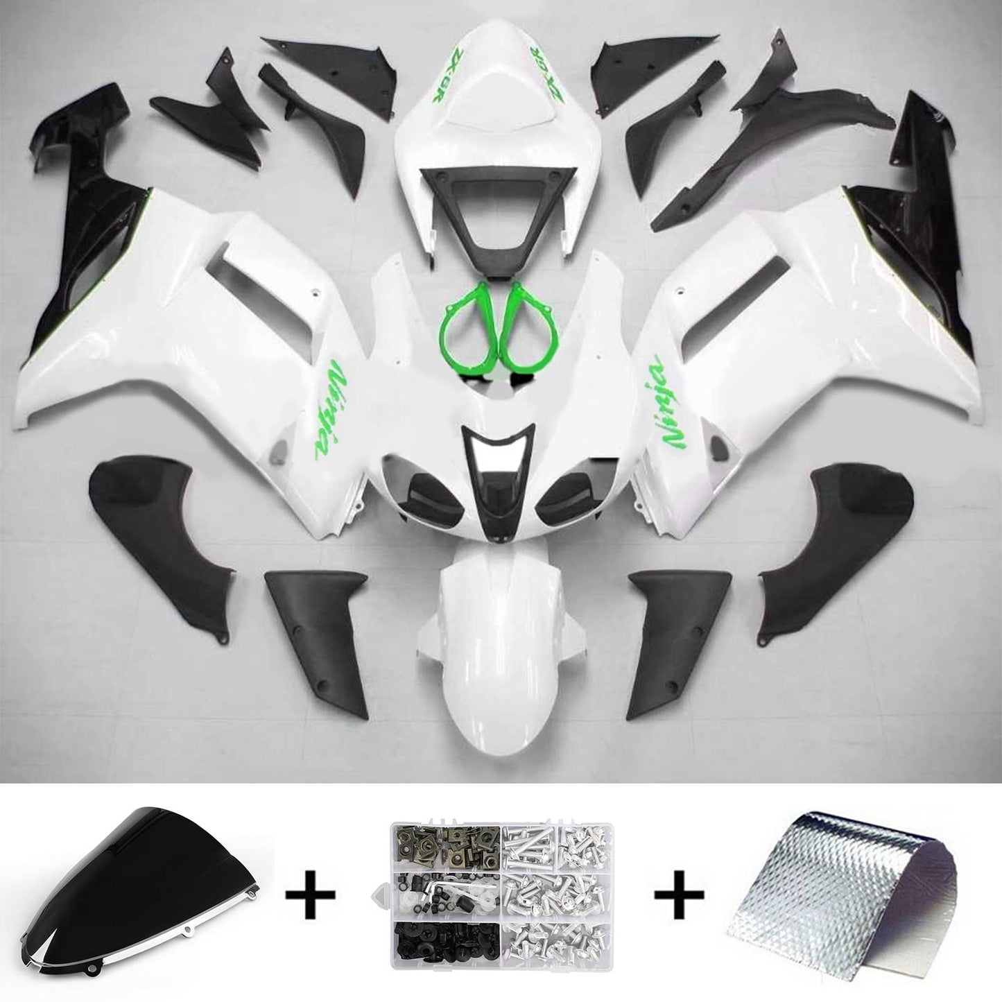 Amotopart Kawasaki 2007-2008 ZX6R 636 WEI? Con un kit di vendita di logo verde