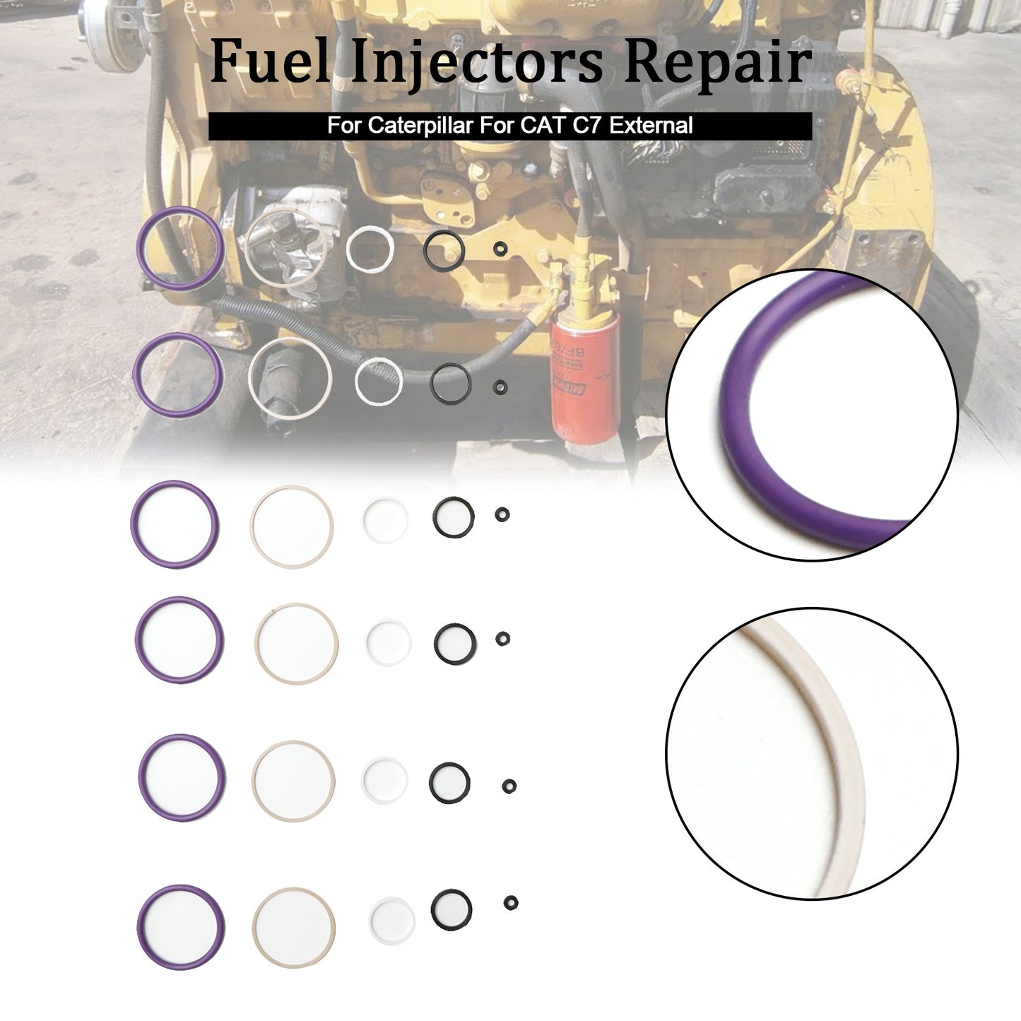 Kit O-ring di tenuta per iniettori di carburante da 6 pezzi adatto per Caterpillar C7 Fit CAT C7 interno