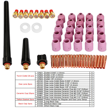 58Pcs Tig Welding Torch Stubby Gas Lens Kit di consumabili Cup per Wp-9/20/25