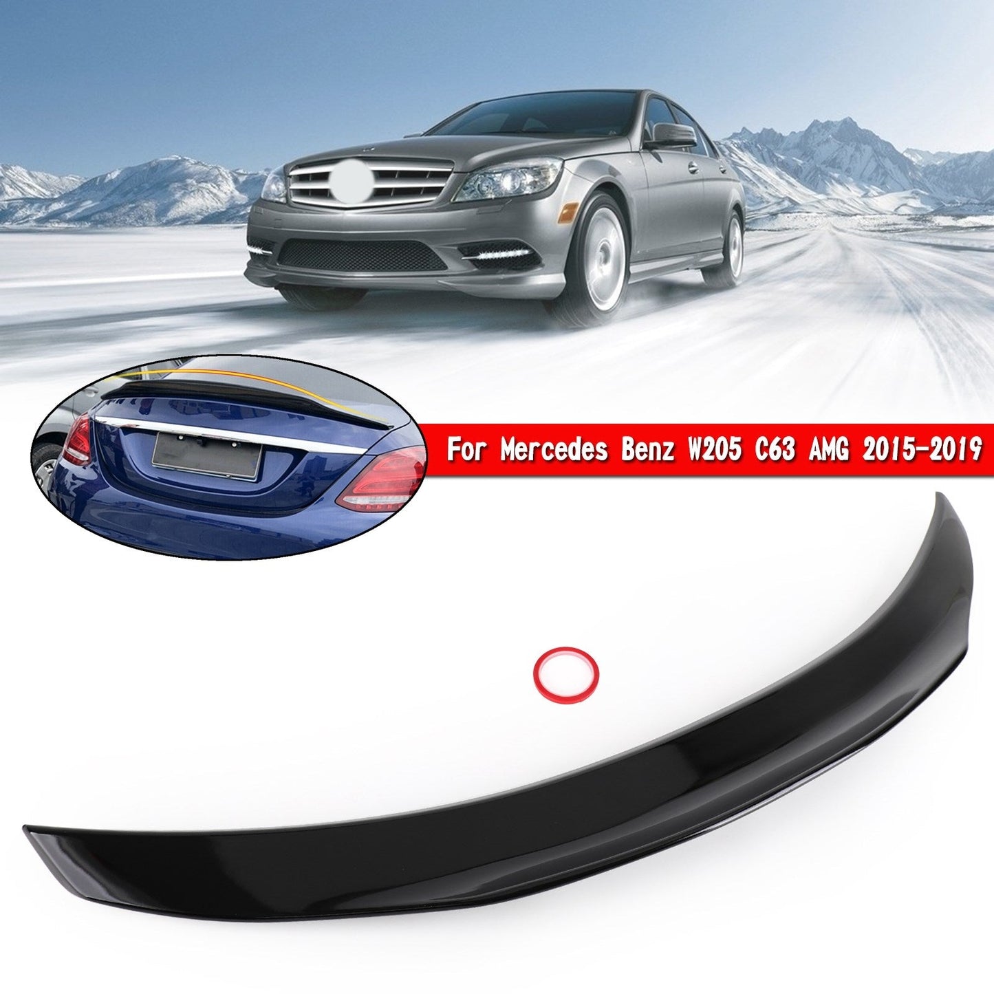 Nero lucido posteriore Highkick Tronco Spoiler Ala Fit Mercedes Benz W205 C63 AMG 2015-2021 Generico