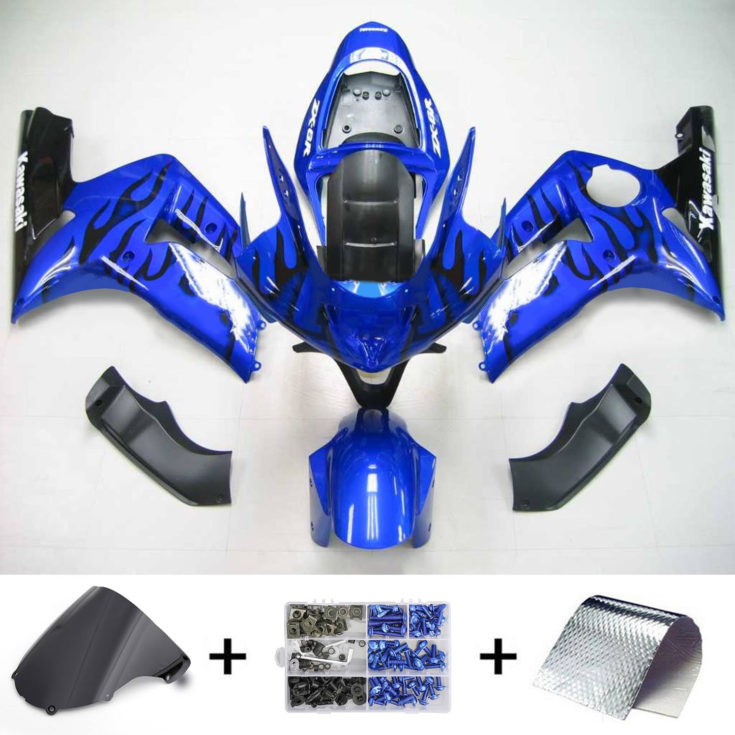 Amotopart 2003-2004 Kawasaki ZX6R 636 Kit di abito nero blu