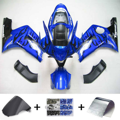 Amotopart 2003-2004 Kawasaki ZX6R 636 Kit di abito nero blu