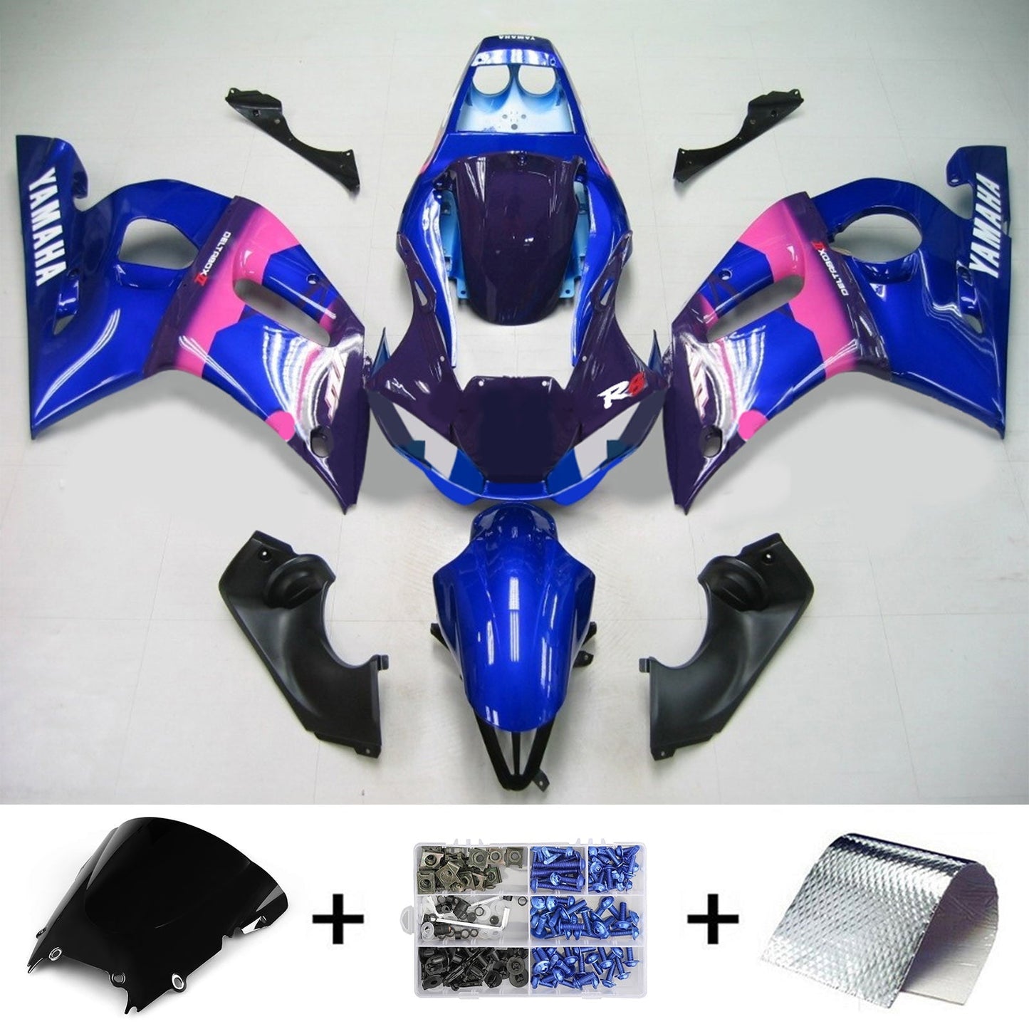 Amotopart Yamaha 1998-2002 YZF 600 R6 Kit di carenatura rosa blu