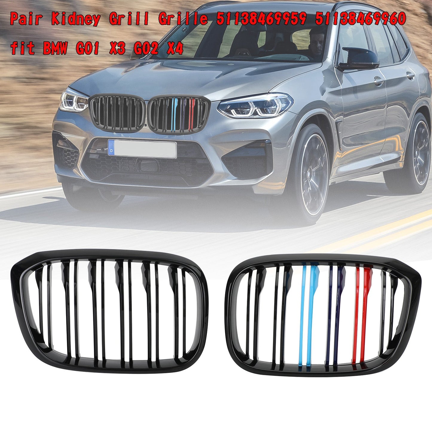 2PCS M-Color Rene Griglia Griglia 51138469959 fit BMW G01 X3 G02 X4 Nero Lucido Generico