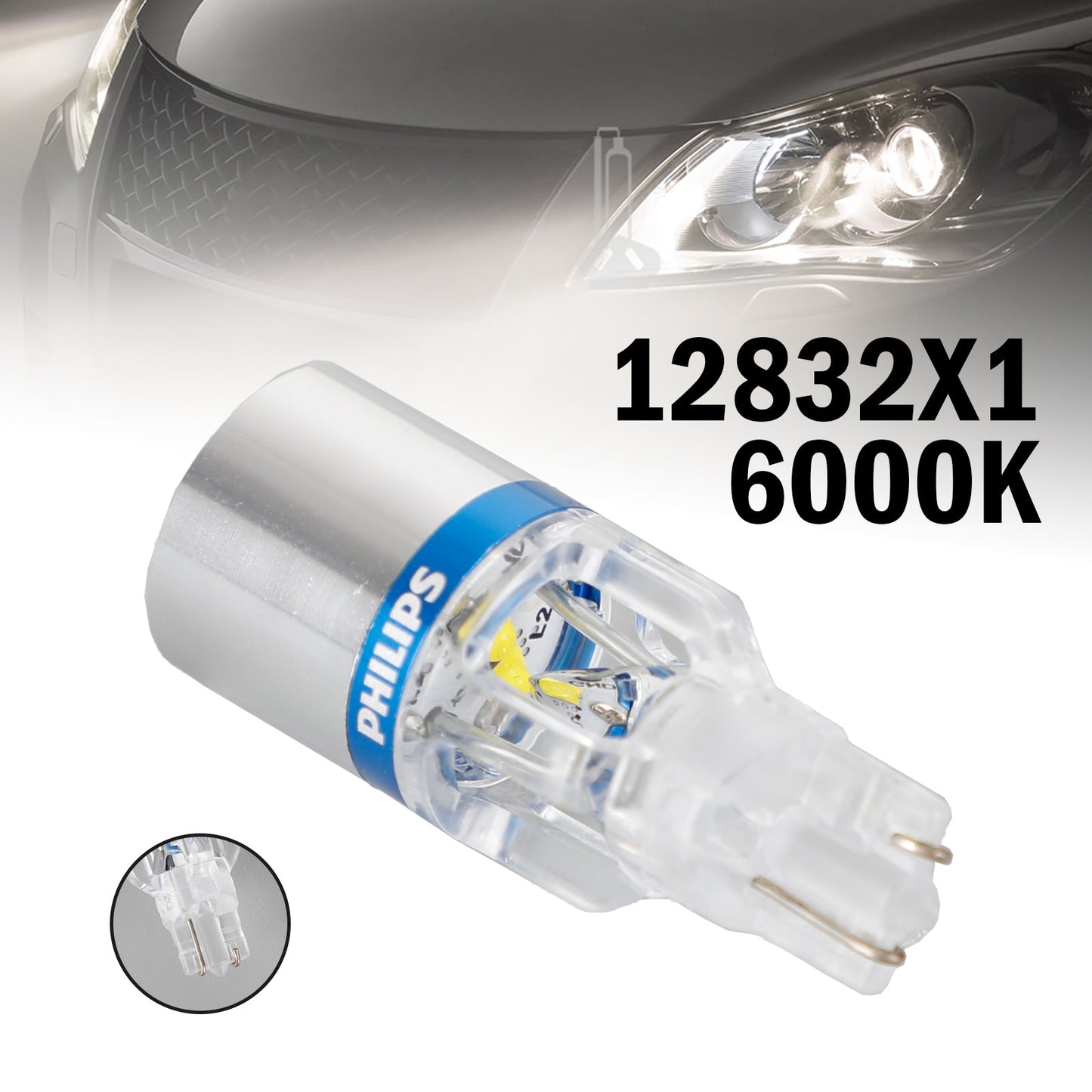 Per Philips 12832X1 Auto X-treme Ultinon LED T16 12V3W 200LM 6000K W2.1*9.5D