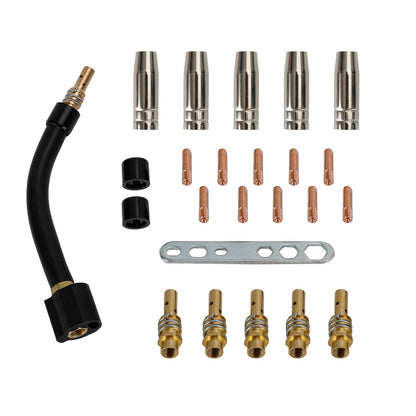 24 Pcs 15AK MIG/MAG Torcia di Saldatura Punte di Contatto Supporto Ugello Gas Collo di Cigno Parti