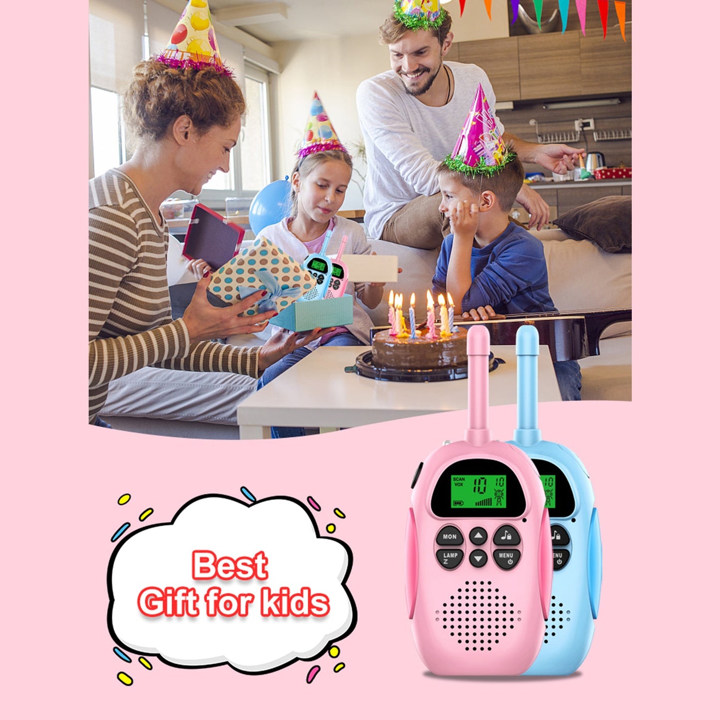 Confezione da 2 walkie talkie per bambini 22 canali radio a 2 vie portata 3 km palmare originale
