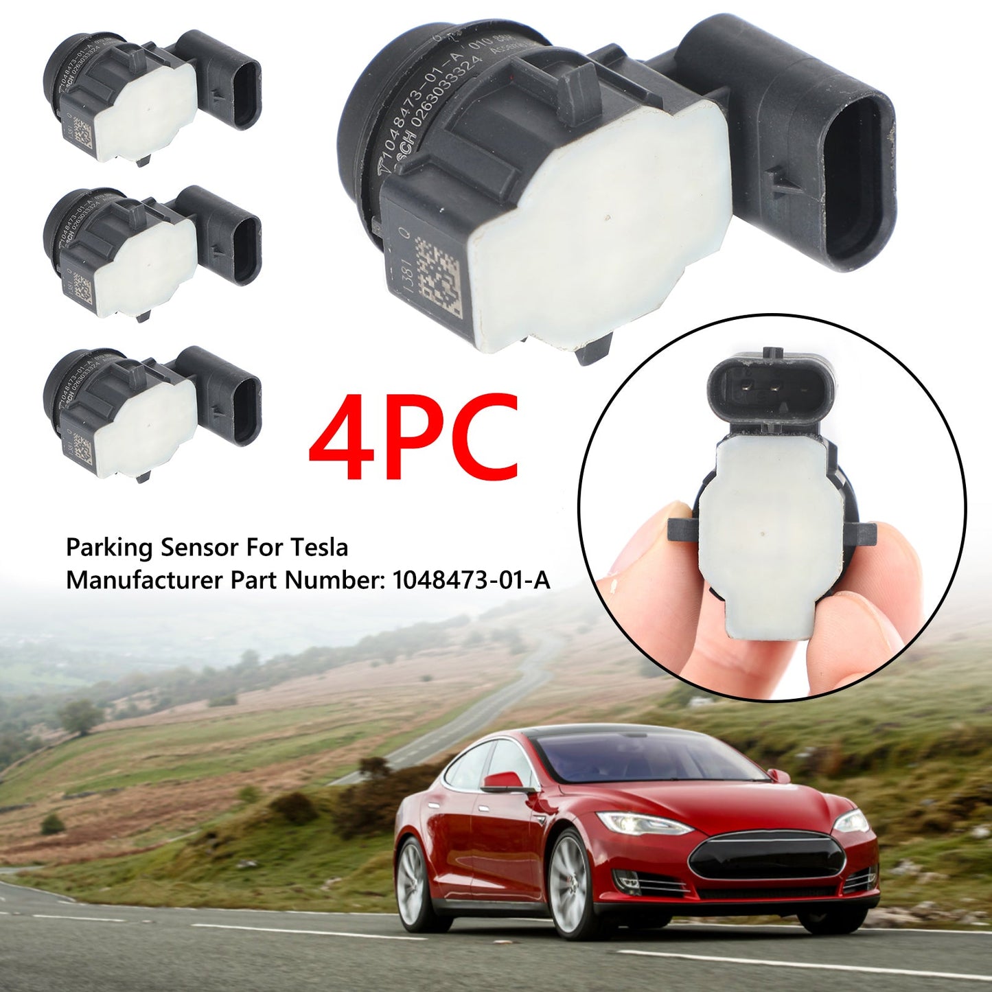 Sensore di parcheggio PDC ad ultrasuoni 4X 1048473-01-A per Tesla Model SX 2014-2016 generico