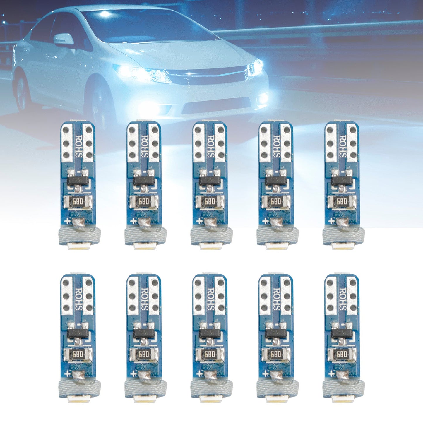 10X Per retrofit LED HELLA 2721W Cuneo T5 12V 1W W2X4.6D 6000K