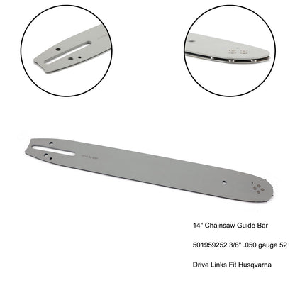 Barra di guida per motosega da 14" 501959252 3/8" calibro .050 52 maglie di trasmissione per Husqvarna