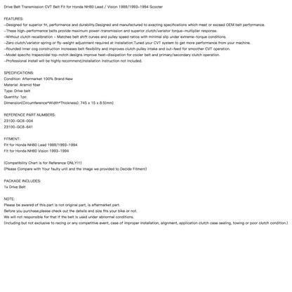 Cinghia di trasmissione dell'azionamento adatta per Honda 1993-1994 NH 80 NH80 piombo visone scooter generico