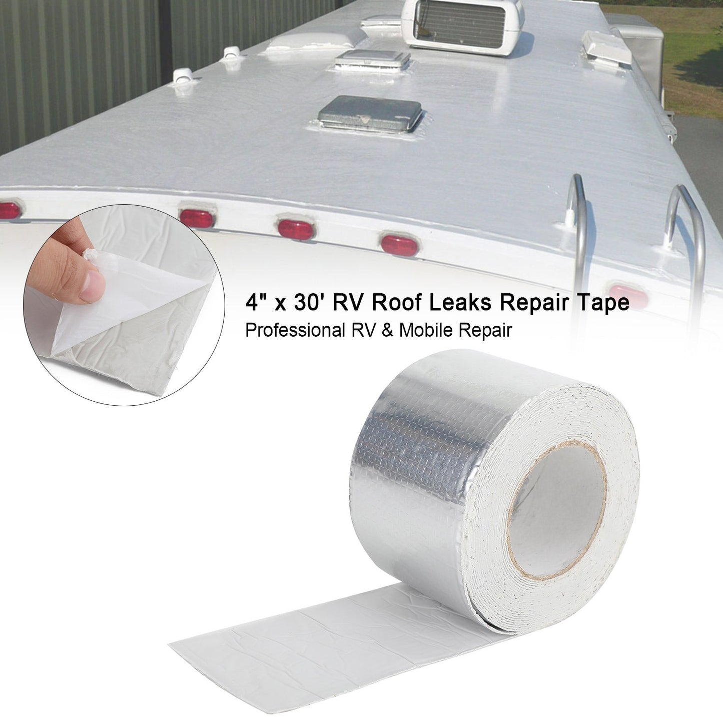10,2 x 76,2 cm nastro sigillante per camper, impermeabile ai raggi UV, perdite di riparazione del tetto, nastro adesivo, argento