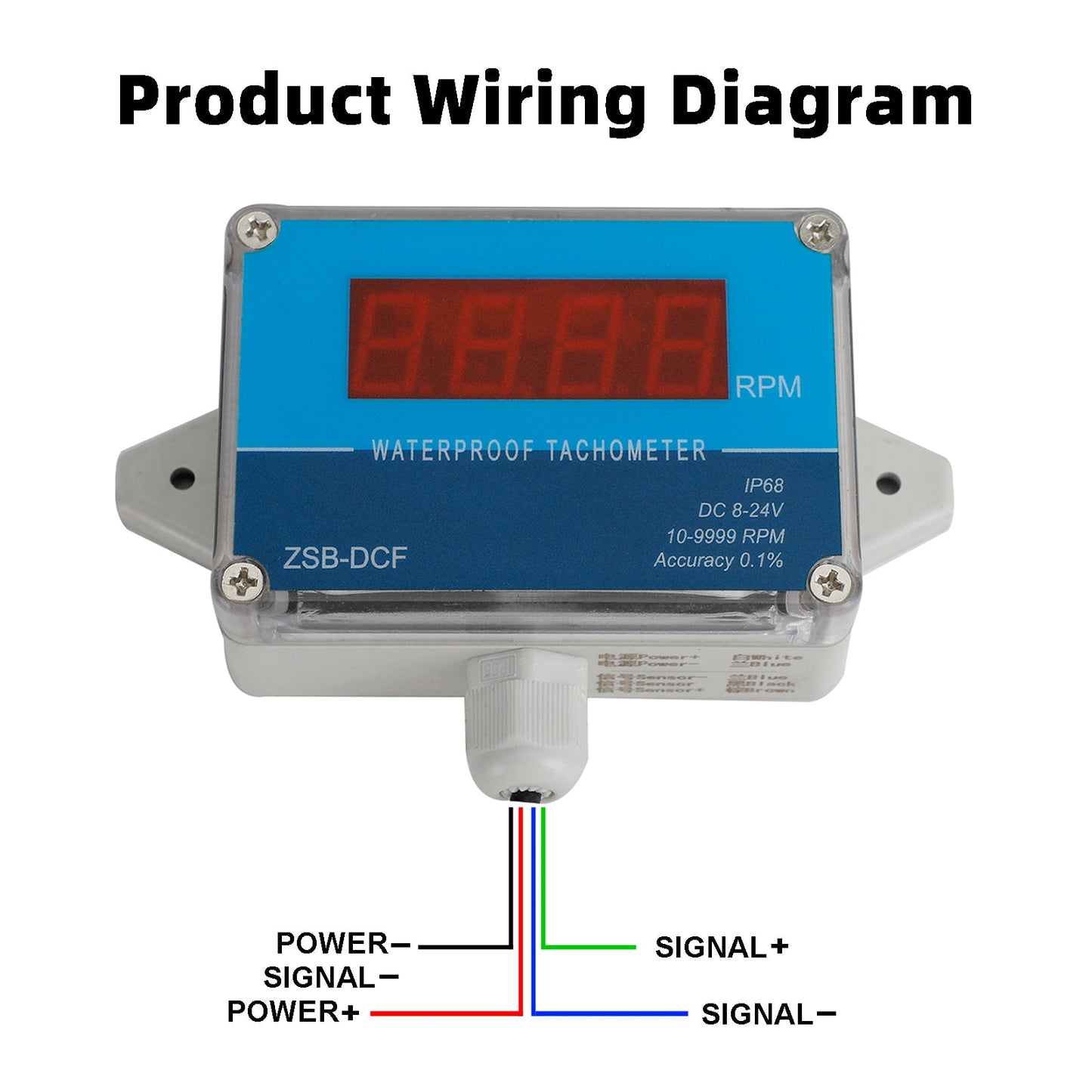 DC 8-24V Hall Contagiri Digital LED Misuratore di velocità del motore Tester IP68 Impermeabile