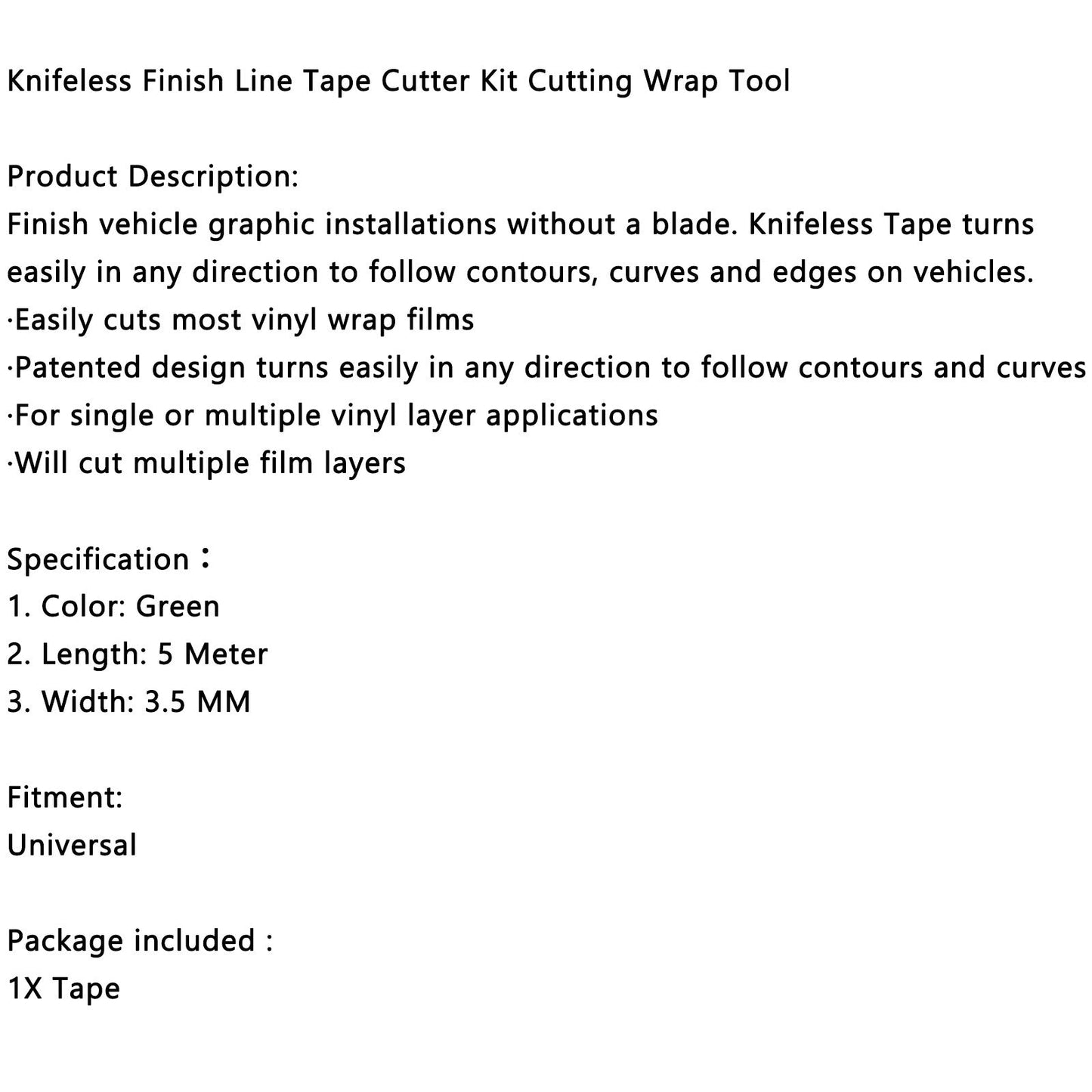 5M Knifeless Finish Line Tape Cutter Kit Graphic Vinyl Trim Cutting Wrap Tool Generico