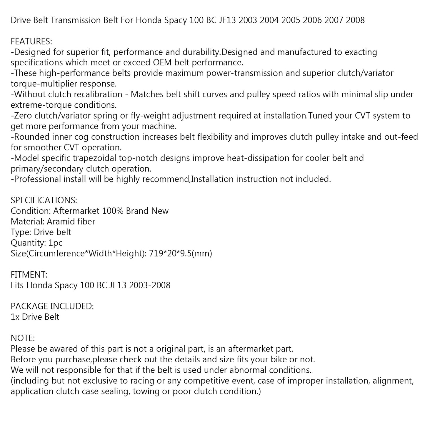 Cinghia Trasmissione Finale Esterna per Honda Spacy 100 BC JF13 2003-2008 Generic