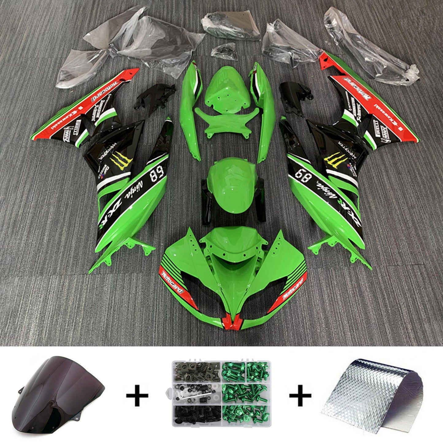 Amotopart Kawasaki ZX6R 636 2009-2012 Kit carena Carrozzeria Plastica ABS