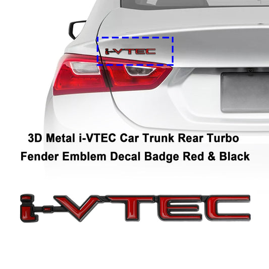 Distintivo della decalcomania dell&#39;emblema del parafango del turbo posteriore del bagagliaio dell&#39;auto i-VTEC in metallo 3D rosso e nero