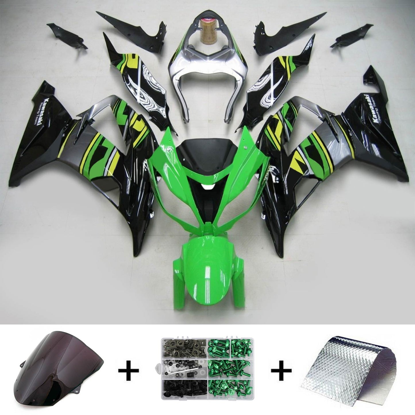 Amotopart Kawasaki 2013-2018 ZX6R 636 Kit di rivestimento nero verde