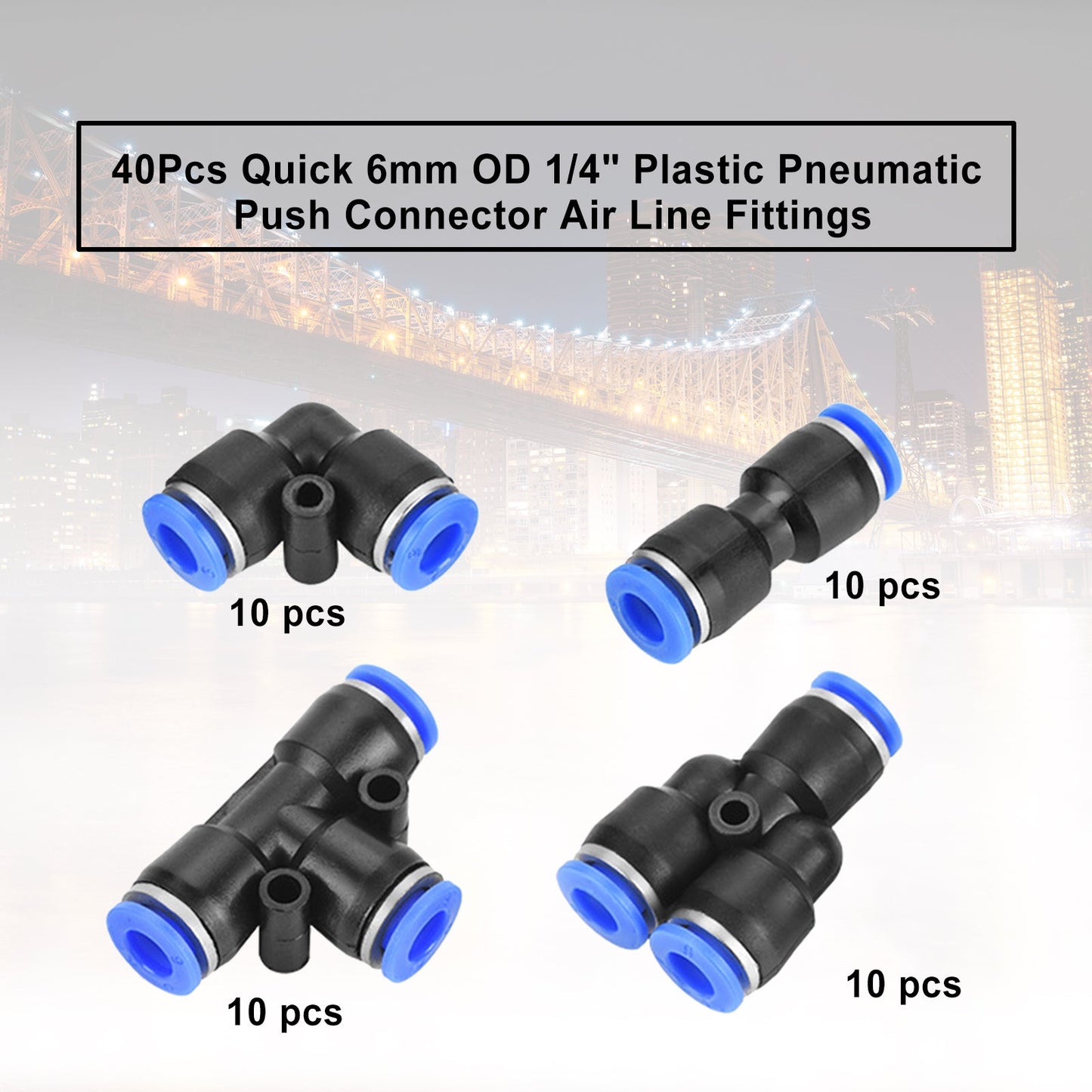 Raccordi per linea pneumatica con connettore a pressione in plastica da 40 pezzi, diametro esterno 6 mm