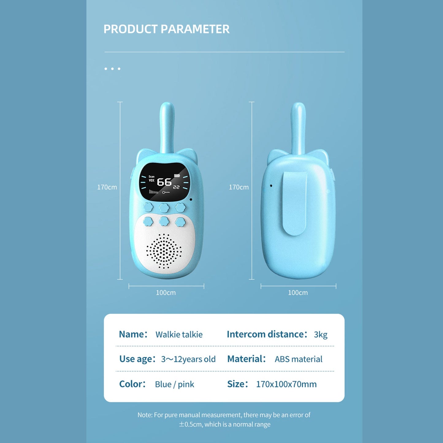 Confezione da 2 walkie talkie per bambini 22 canali radio a 2 vie portata 3 km palmare originale