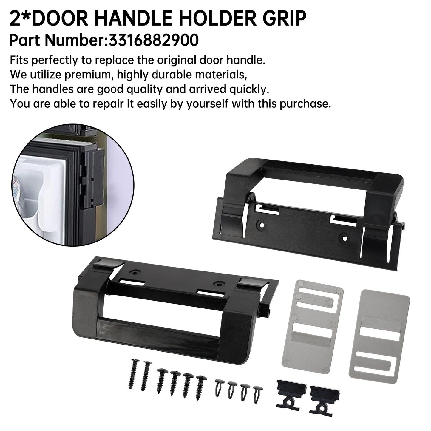 2 × Maniglia per porta del frigorifero per camper, impugnatura nera, hardware per Dometic 3316882900