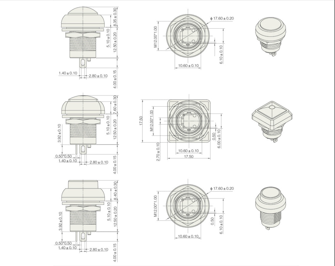 Interruttore a pulsante impermeabile IP67 da 12 mm ON/OFF Grado industriale autobloccante
