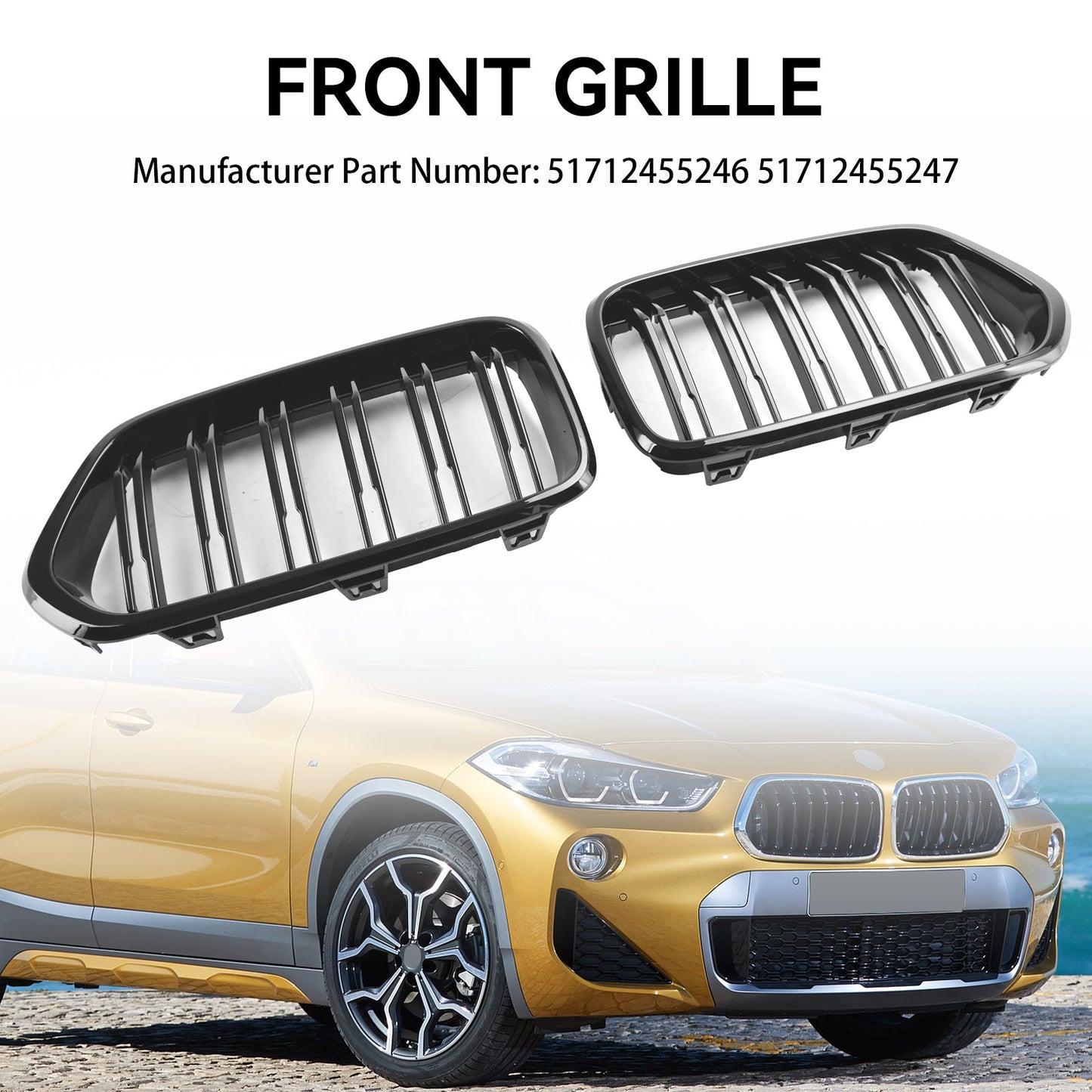 Griglia per paraurti anteriore BMW X2 Serie F39 2018-2023 nera lucida