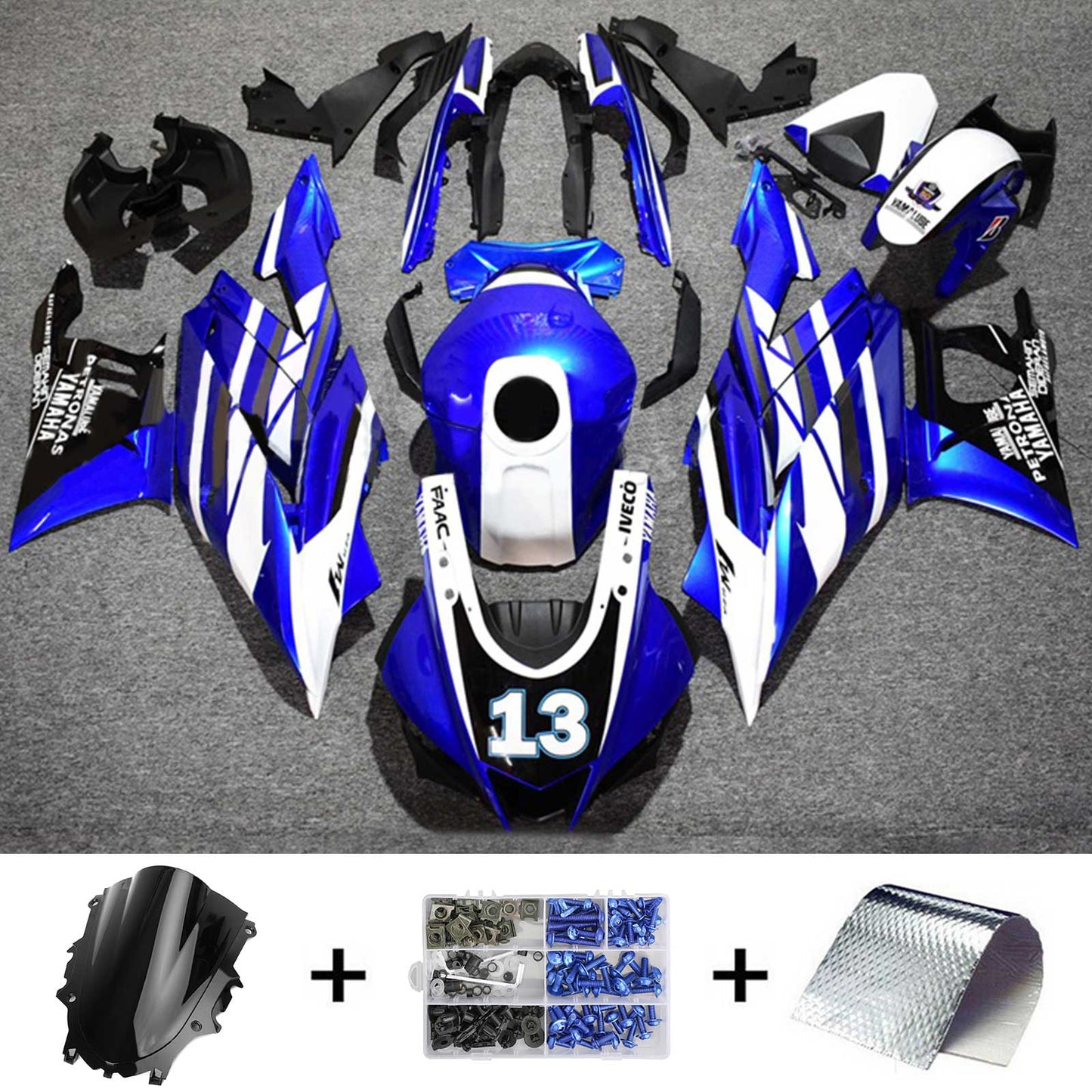 Amotopart Yamaha 2019-2021 YZF R3/YZF R25 Blue Mix White Whiteing Kit