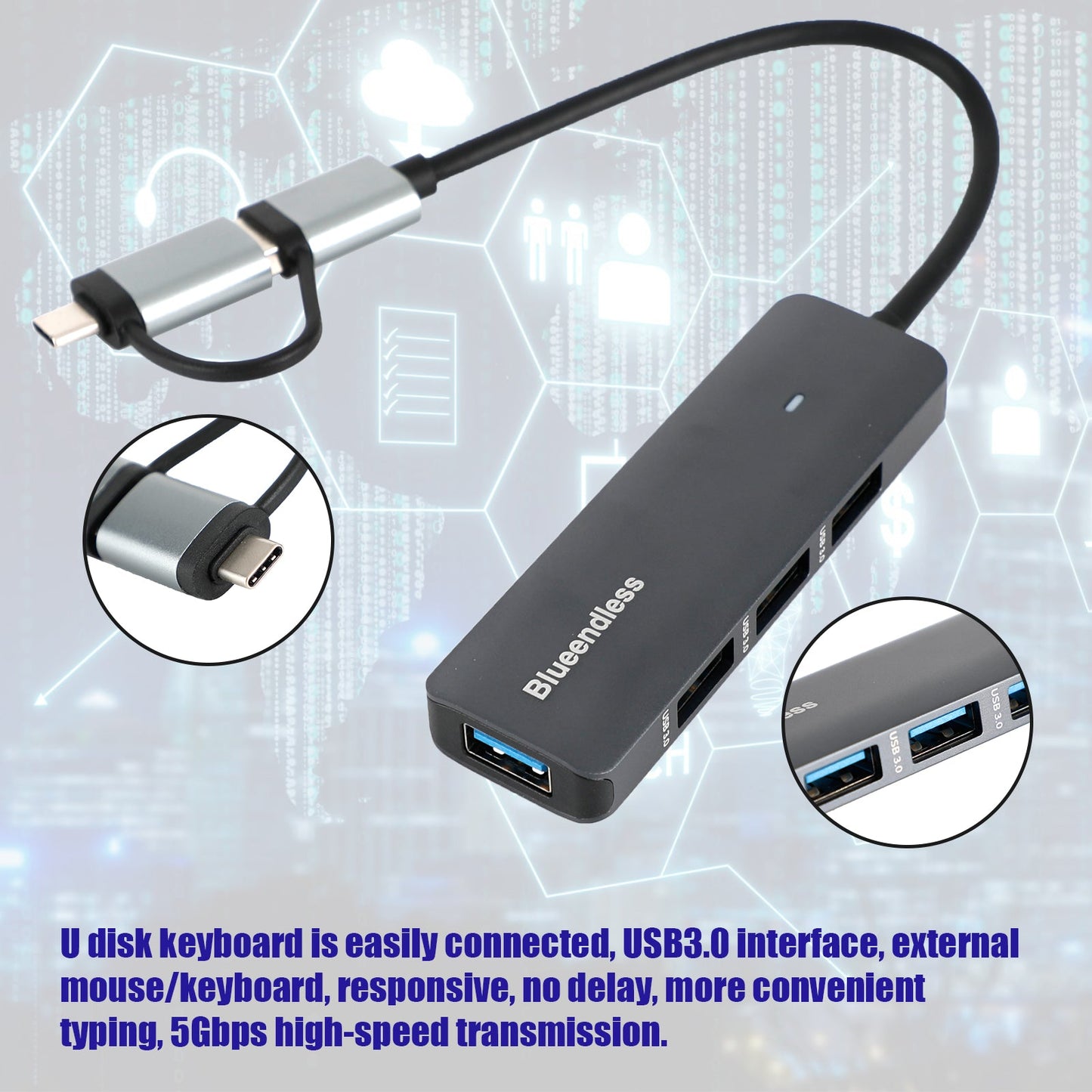 Type-C+USB Interface Hub PD100W Docking Station per Windows Mac OS Linux