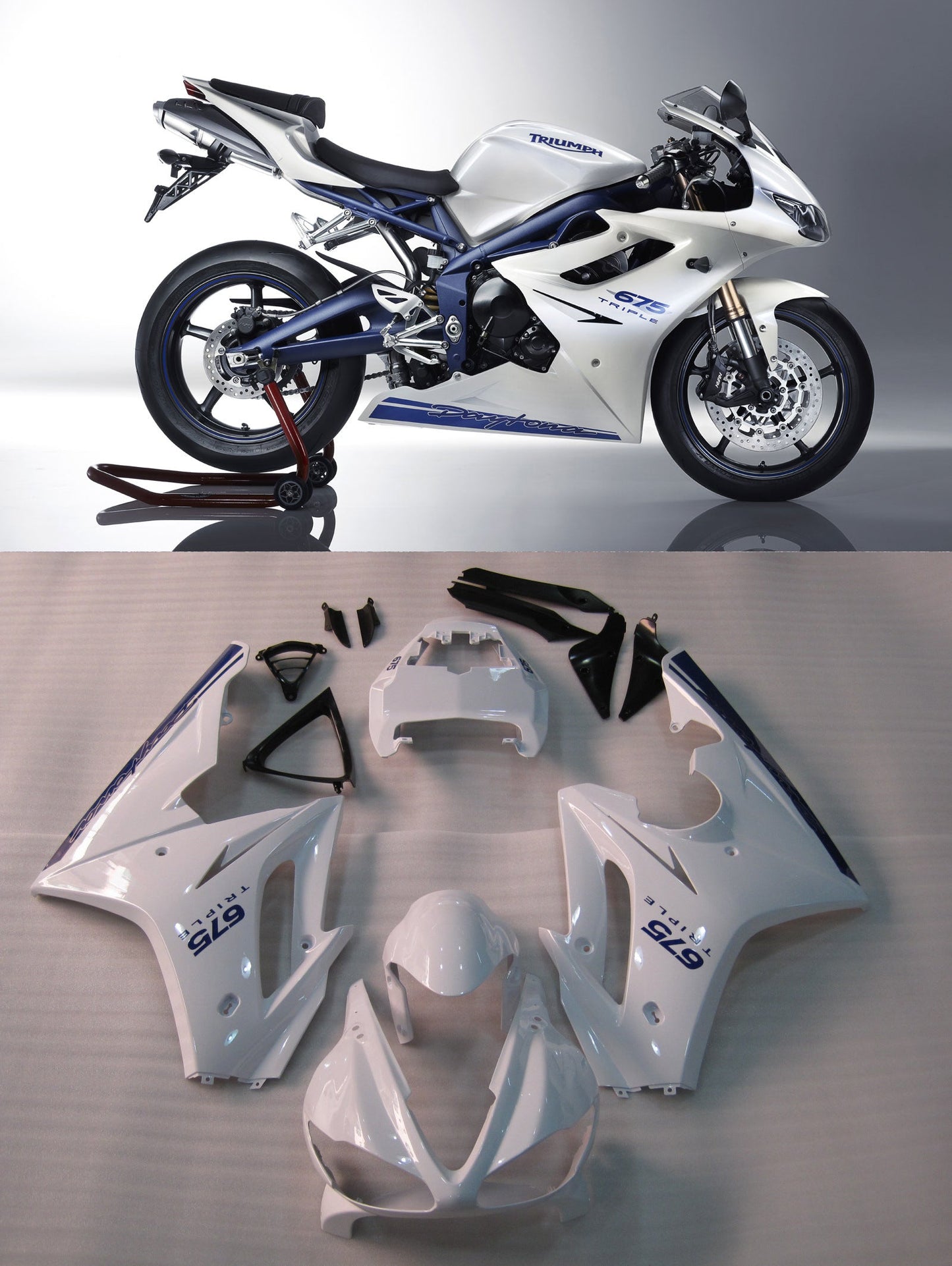 Carene 2009-2012 Triumph Daytona 675 Bianco Blu Daytona Racing Generico