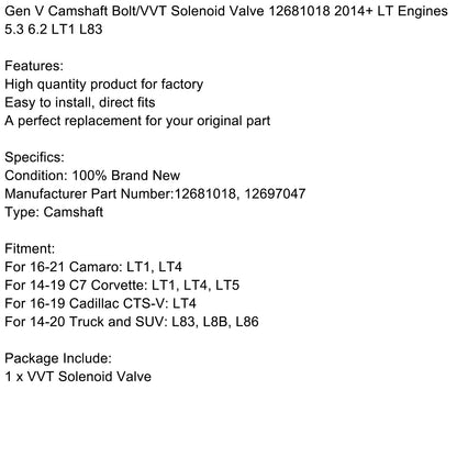 2016-2019 Cadillac CTS-V: bullone albero a camme LT4 Gen V/elettrovalvola VVT 12681018