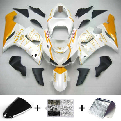 Amotopart Kawasaki 2005-2006 ZX6R 636 Kit di spostamento della linea dorata bianca