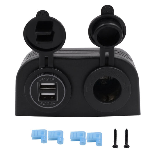 Caricabatterie 2 in 1 + accendisigari 12V/24V Pannello a 2 fori adatto per auto da barca