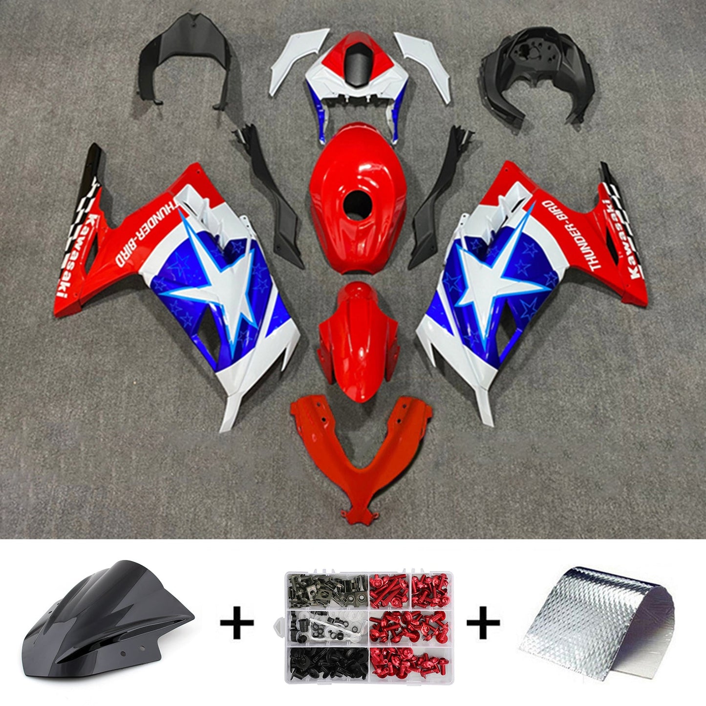 Amotopart Kawasaki EX300/Ninja300 2013-2017 Kit carena Carrozzeria Plastica ABS