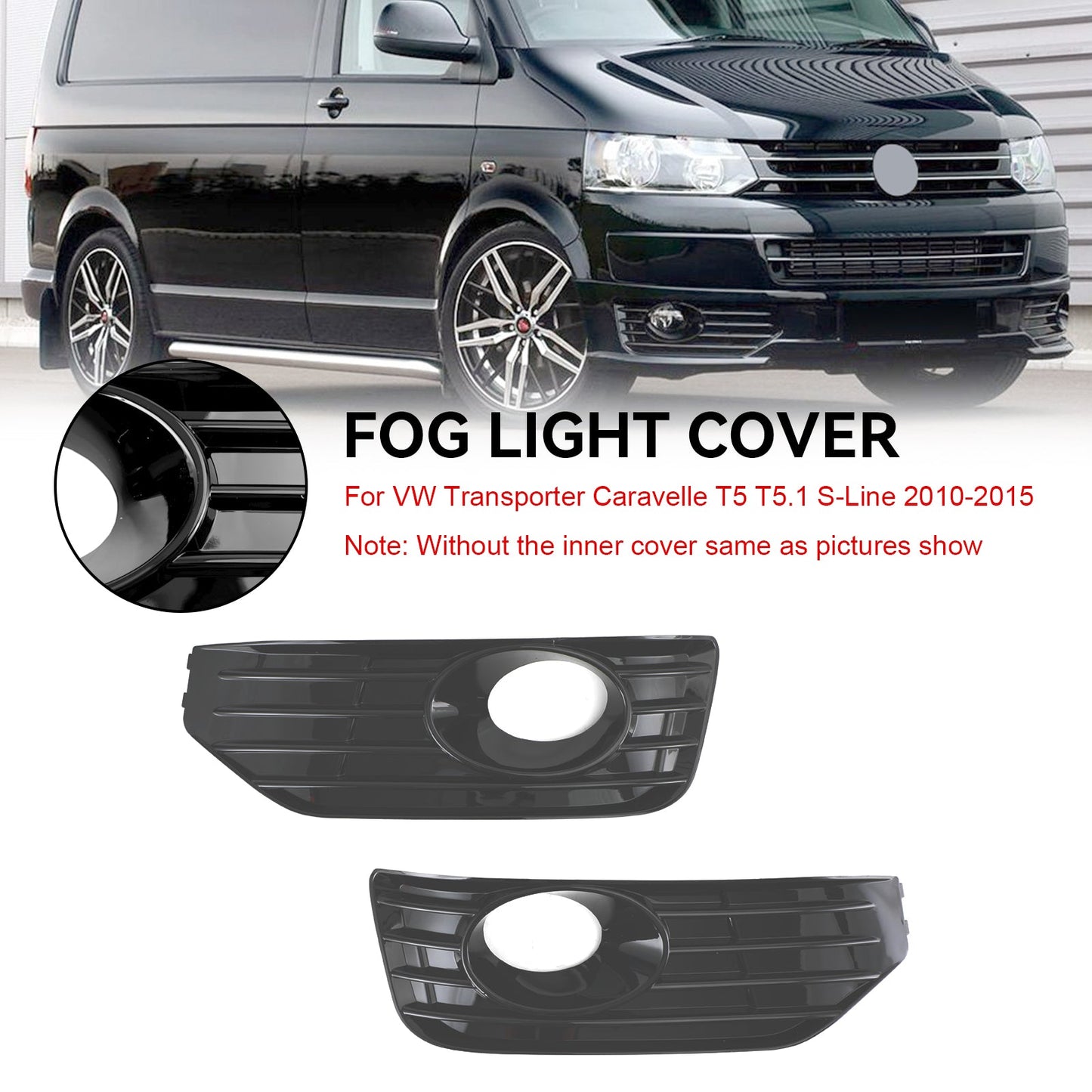 VW T5 T5.1 2010-2015 nero lucido fendinebbia copertura luce inserto S-line griglia