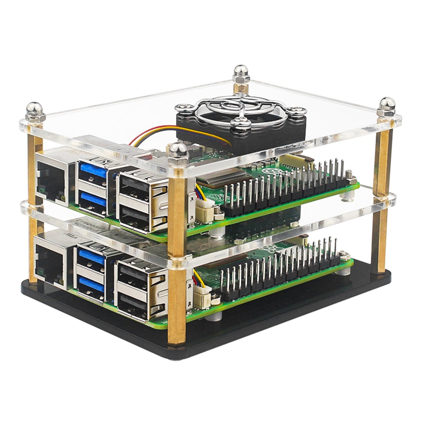 Ventola di raffreddamento con custodia protettiva trasparente multistrato in acrilico Raspberry Pi 5