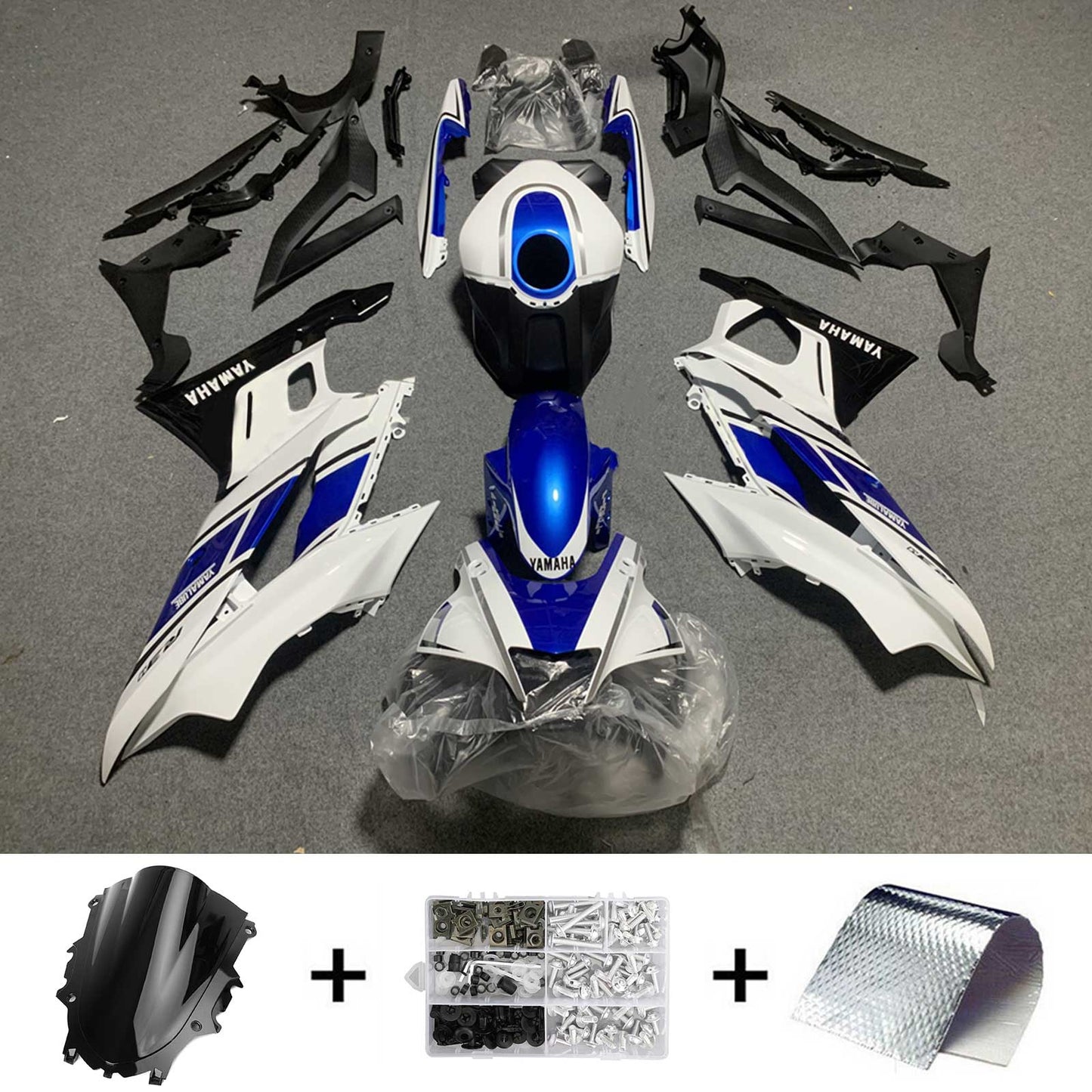 Amotopart Yamaha 2019-2021 YZF R3/YZF R25 Kit di spostamento blu bianco