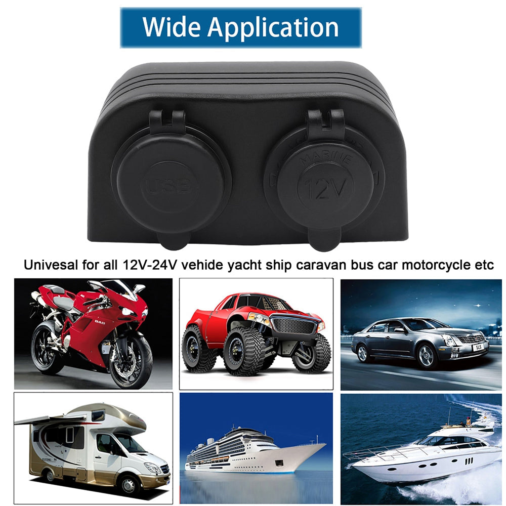 Caricabatterie 2 in 1 + accendisigari 12V/24V Pannello a 2 fori adatto per auto da barca