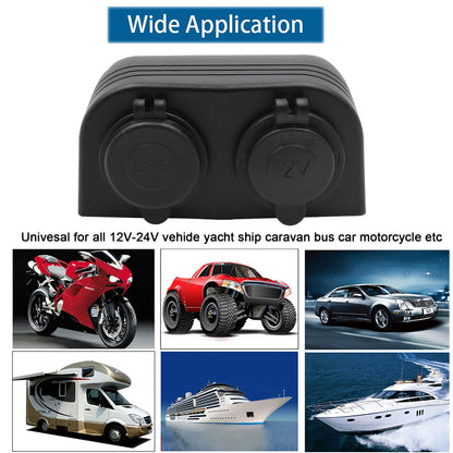Caricabatterie 2 in 1 + accendisigari 12V/24V Pannello a 2 fori adatto per auto da barca