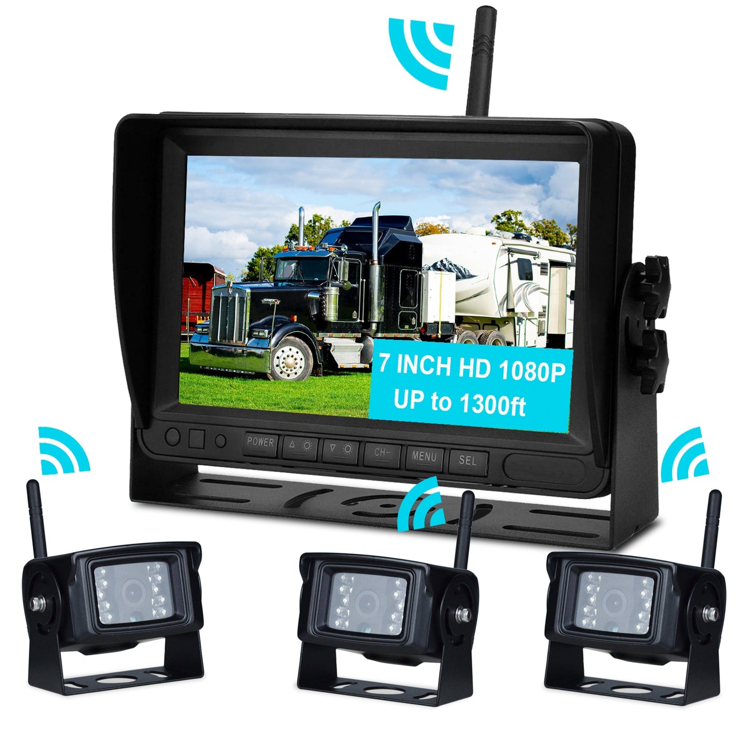 Kit telecamera di backup per retrovisione AHD 1080P wireless con display da 7 pollici per rimorchio per camion