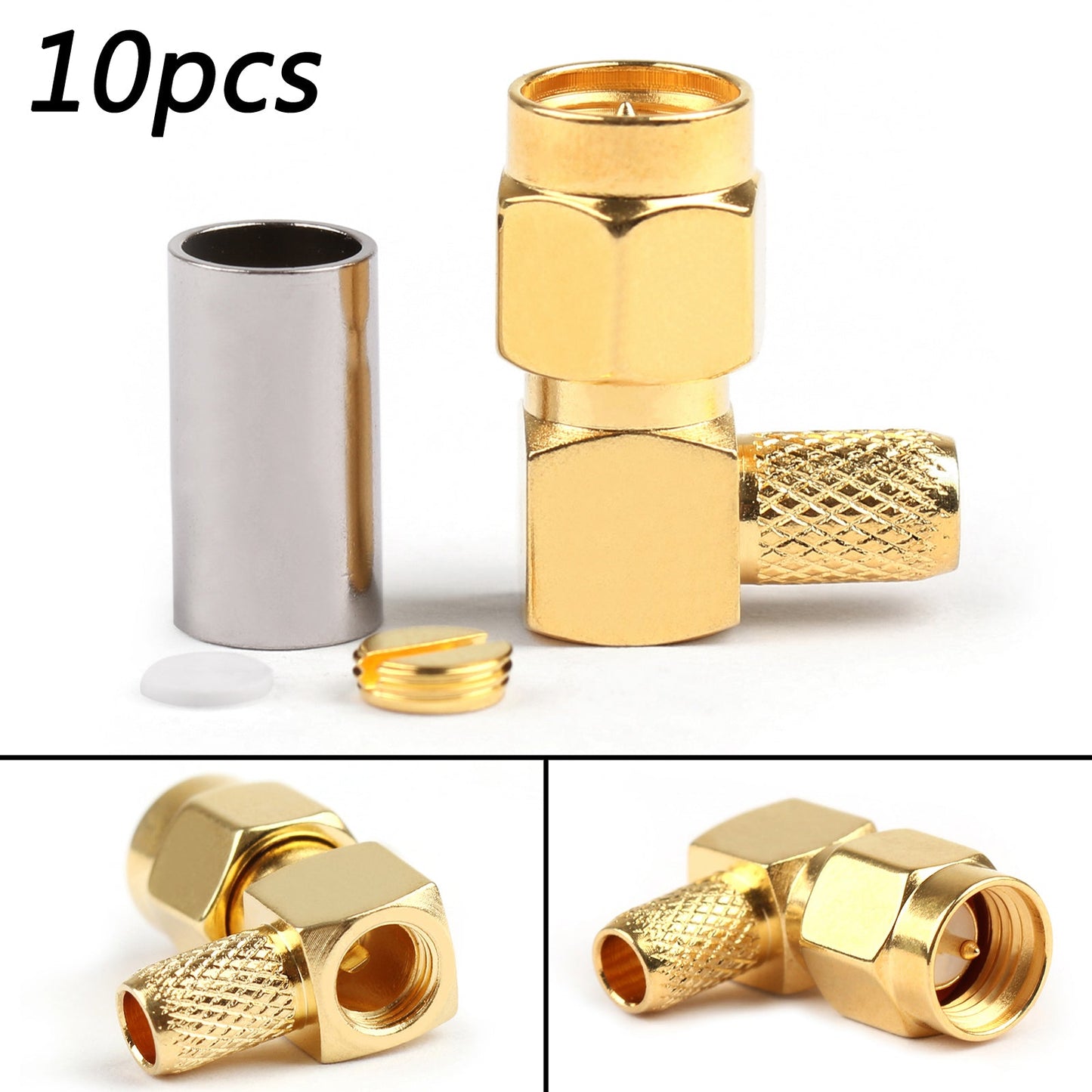 10Pcs SMA Maschio Spina Ad Angolo Retto Pin Crimp Per RG58 RG142 RG400 LMR195 Cavo RF