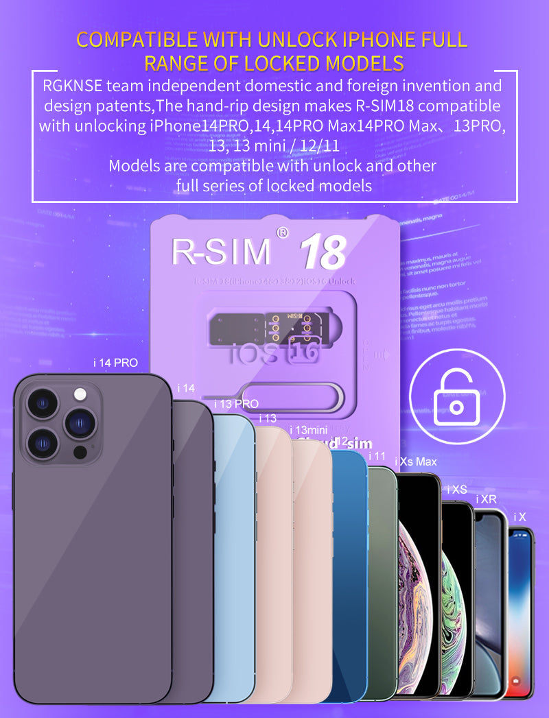 R-SIM 18 Nano Unlock Scheda RSIM adatta per iPhone 14 13 Pro MAX 12 Pro 11 X IOS 16